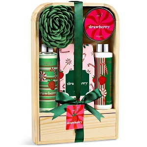 Elegant Modern Holiday Bath and Body Gift Set in a Natural Wood Curio - 1 of 3