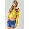 Slickblue Women's Cropped Sweatshirt with Floral Embroidery - Soft Blend, Heather Grey/Yellow, Size S-L - 3 of 4