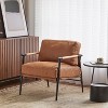 Brown 27.56" modern chair with plush cushions, simple metal frame and wooden armrests - 2 of 4