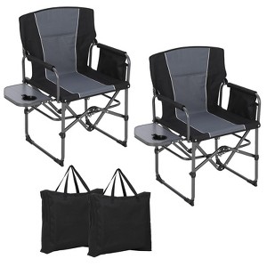 2 Pcs Oversized Folding Director Camping Chair,   Portable Outdoor Chair with Aluminum Side Table & Pocket, Support 400 LBS Frame, for Lawn, Black - 1 of 4