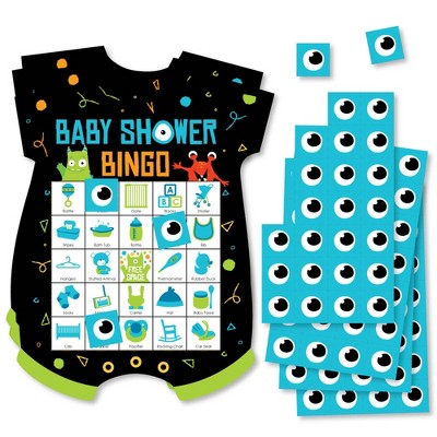 Big Dot of Happiness Monster Bash - Picture Bingo Cards and Markers - Little Monster Baby Shower Shaped Bingo Game - Set of 18