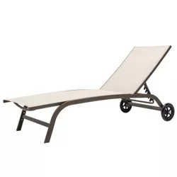 Outdoor Adjustable Chaise Lounge Chair with Cart Wheels - Beige - Crestlive Products