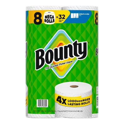 Bounty White Select-A-Size Paper Towels - 8 Mega Rolls - 2-Ply - 164 Sheets
