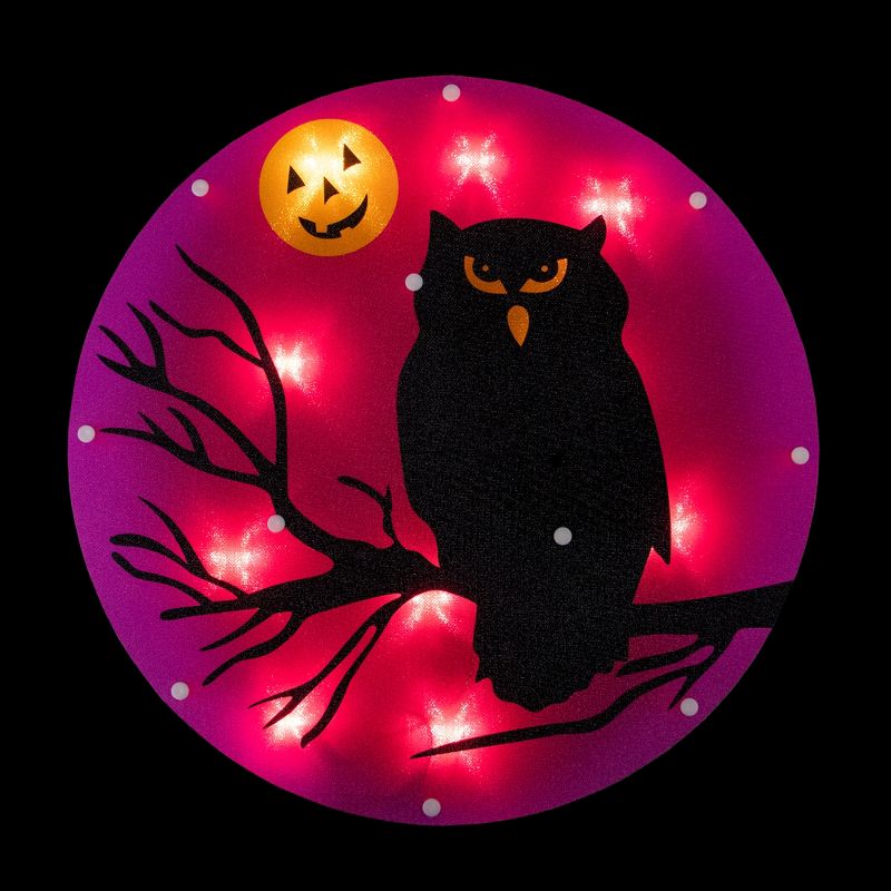 Northlight 13.75" Lighted Black Owl Halloween Window Silhouette Decoration, 3 of 5