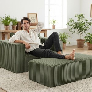 Whisen All-Foam Corduroy Lounge Chair, Compressed Sofa Bed, Modular Deep-Seat Floor Couch with Ottoman - 1 of 4