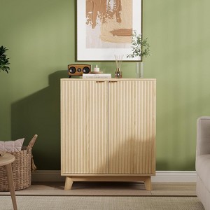 Fluted Buffet Cabinet with Storage, 2 Doors Sideboard Buffet, Cabinet with Adjustable Shelves, with Storage for Living Room, Kitchen, Entryway - 1 of 4