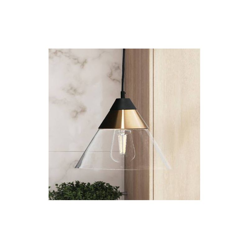 Robert Stevenson Lighting Theo Metal and Conical Glass Ceiling Light Matte Black and Brushed Brass, 4 of 10