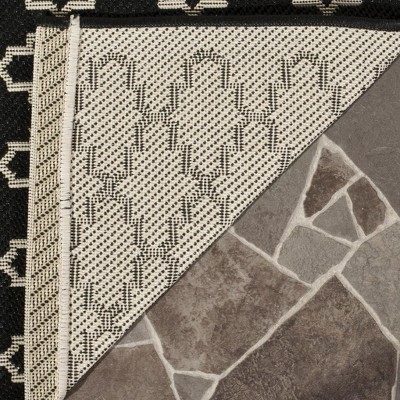 Black and Beige Square Synthetic Indoor/Outdoor Area Rug