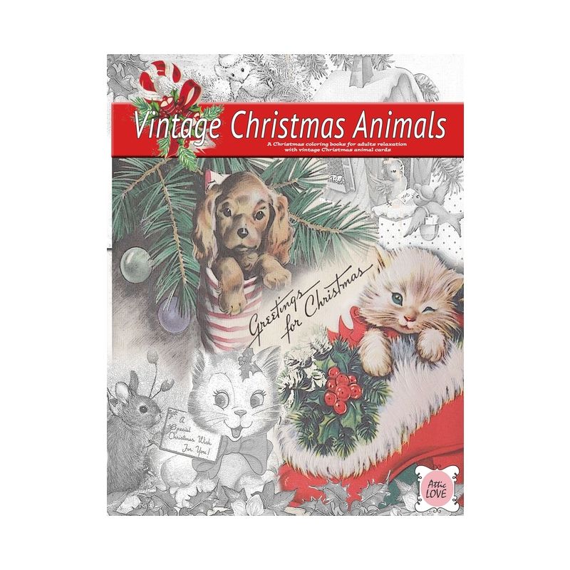 Greeting for Christmas (vintage Christmas animals) A Christmas coloring book for adults relaxation with vintage Christmas animal cards - (Paperback), 1 of 2