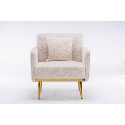 CAVINAS Luxury Velvet Accent Chair with Gold-Plated Legs,Modern Armchair for Living Room,Bedroom,Office,White