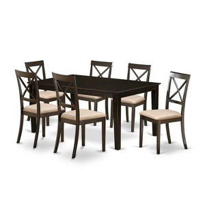 Dining Room Table Set with 6 Chairs - Solid Wood Kitchen Set - Cappuccino Finish - Expandable Leaf Table - 1 of 4