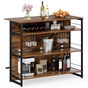 Costway Kitchen Island, 4-Tier Mini Bar Table Height Pub Table with Footrest, Wine Rack - 1 of 4