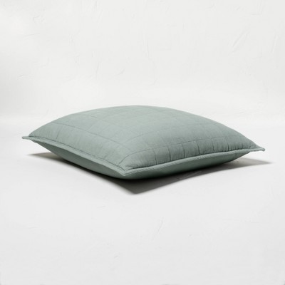 Sage Green Cotton Linen Blend Quilted Pillow Sham