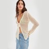Women's Bikini Cover Up Tie-up Front Crochet Cardigan Tops Long Sleeve V Neck Swimsuit - 2 of 4
