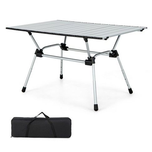 Costway Heavy-Duty Aluminum Camping Table, Folding Outdoor Picnic Table  with Carrying Bag Silver