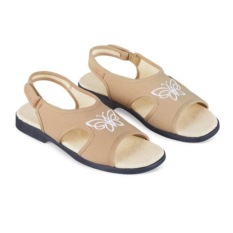 Collections Etc Embroidered Butterfly Canvas Open Toe Stretch Sandals with Adjustable Touch Closure, 1 of 5