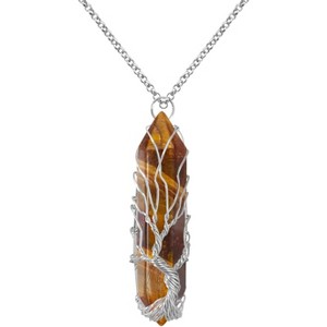 Tree of Life Crystal Necklace, Wire Wrapped Natural Stone Reiki Healing Jewelry Tiger Eye-Silver - 1 of 4
