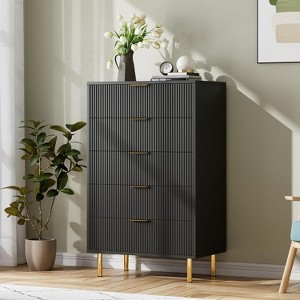 Modern 5 Drawer Dresser for Bedroom with Gold Handle and Large Drawer, Wood Double Chest of Drawers and Storage Organizer for Home - 1 of 4