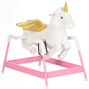 Qaba Kids Ride on Horse for 5-12 Years, Spring Horse with Sound, Unicorn Design, Pink - 1 of 4