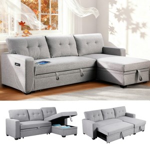 TiramisuBest 3 in 1 Pull Out Couch & L Shaped Sectional Sofa Chenille Convertible Storage Ottoman - 1 of 4