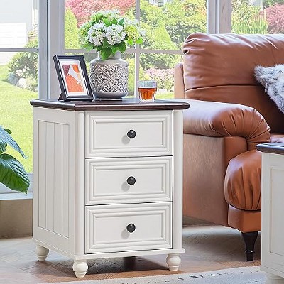 Gericco 18" Farmhouse Night Stand, Wood Nightstand, Bedside End Table with Shelf Storage, Bed Side Tables Cabinet Dresser for Bedroom