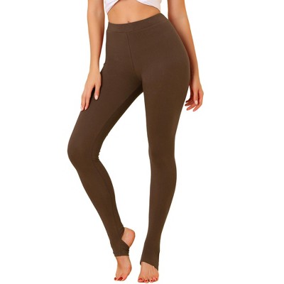 Allegra K Women's Elastic Waistband Soft Gym Yoga Cotton Stirrup Pants  Leggings Brown Small : Target