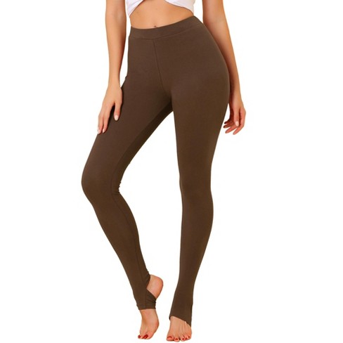 Allegra K Women's Elastic Waistband Soft Gym Yoga Cotton Stirrup Pants  Leggings Brown Medium : Target