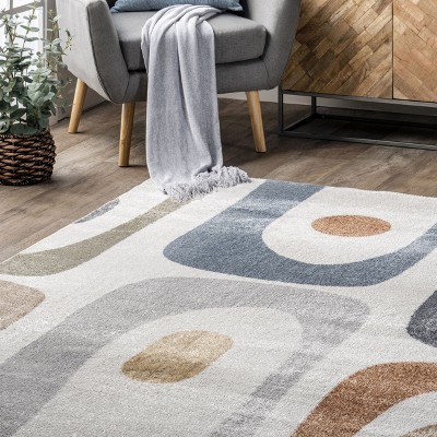 Renee Abstract Shapes Multicolor Washable Synthetic Area Rug