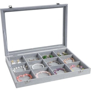 30-Grid Velvet Jewelry Tray with Clear Lid, Stackable Display Case with Removable Organizer - 1 of 4