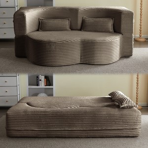 PAGED Modern Floor Sofa with 2 Pillows, Foam-Filled Sleeper Sofa Bed with Teddy Fabric for Living Room, Apartment, No Assembly Required - 1 of 4