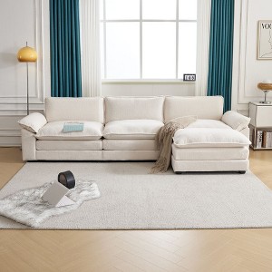 Karl Home |120 in. W Pillow Top Arm Chellie 3-Seat L-shaped Modern Sofa in White with Ottoman - 1 of 4