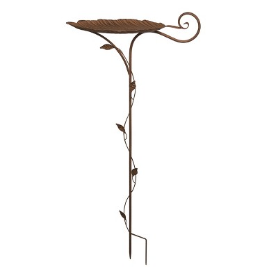 Transpac Metal 48.75" Black Spring Leaf Adorned Bird Bath Yardstake