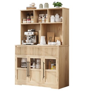 GustoWave 60''H Kitchen Pantry Cabinet, Tall Pantry Storage Cabinet with Glass Doors,  Farmhouse Kitchen Hutch with Drawers Coffee Bar Table - 1 of 4