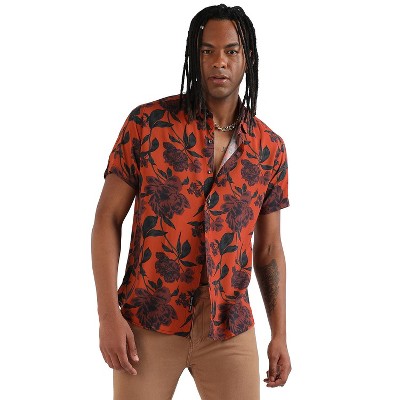 Campus Sutra Men Men's EcoLiva Burnt Orange Floral Bloom Shirt