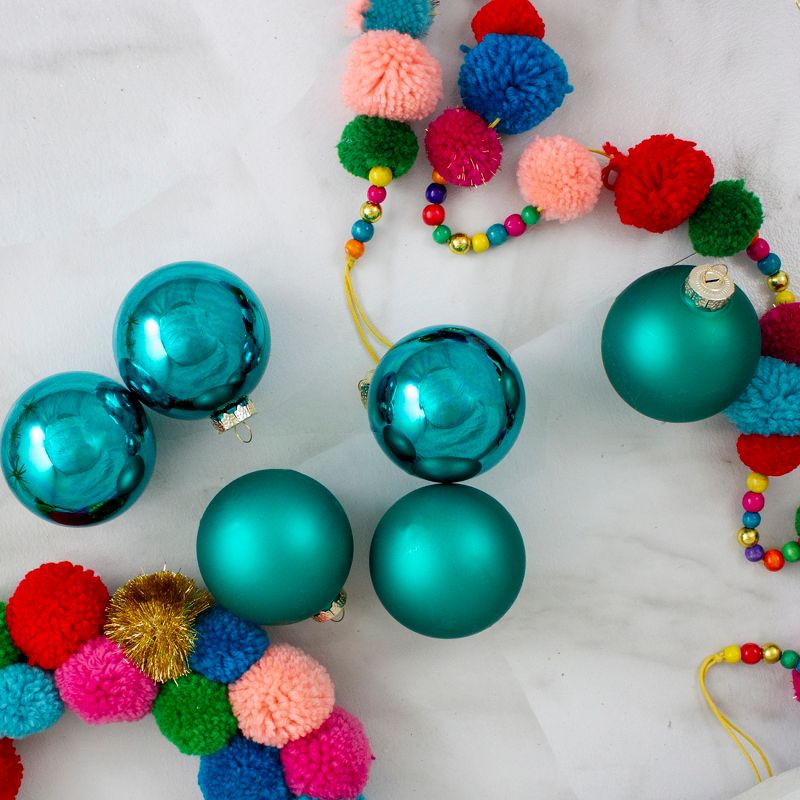 Northlight 6ct Shiny and Matte Turquoise Green Glass Ball Christmas Ornaments 3.25" (80mm), 2 of 5