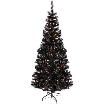 Northlight 6' Pre-Lit Black Artificial Tinsel Christmas Tree, Clear Lights