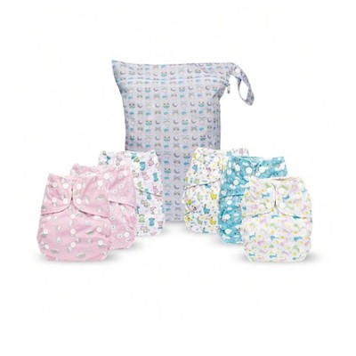 6ct Reusable Cloth Diapers, One Size Adjustable, Washable Soft Absorbent, Waterproof Cover, 4-Layers Microfiber Inserts - Simple Being