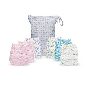 6ct Reusable Cloth Diapers, One Size Adjustable, Washable Soft Absorbent, Waterproof Cover, 4-Layers Microfiber Inserts - Simple Being - 1 of 4