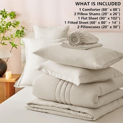 Der Rose BALHAM TRADE-Queen Size Comforter Sets 7 Piece Bed in a Bag Beige Luxury All Seasons Soft Bedding Beige-Queen 88"x88" — фото 2