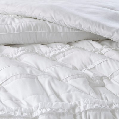 Celeste White Microfiber King Comforter Set with Ruffles