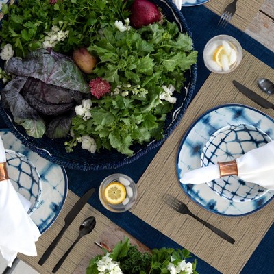 Camel Grasscloth Vinyl Reversible Indoor Outdoor Placemats, Set of 12