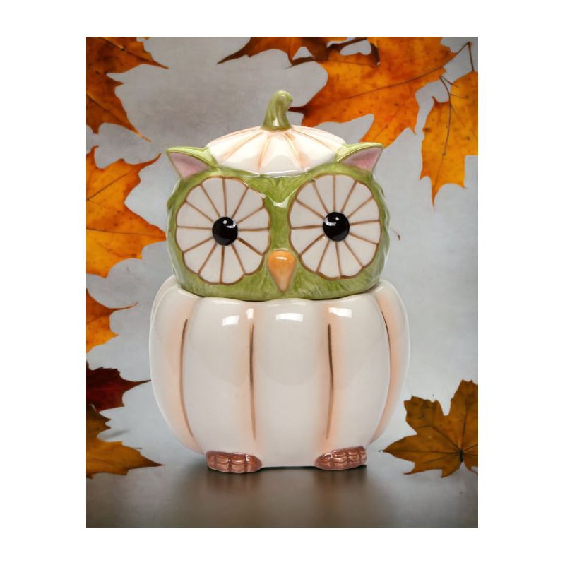 Kevins Gift Shoppe Ceramic White Pumpkin Owl Candy Jar, 4 of 5