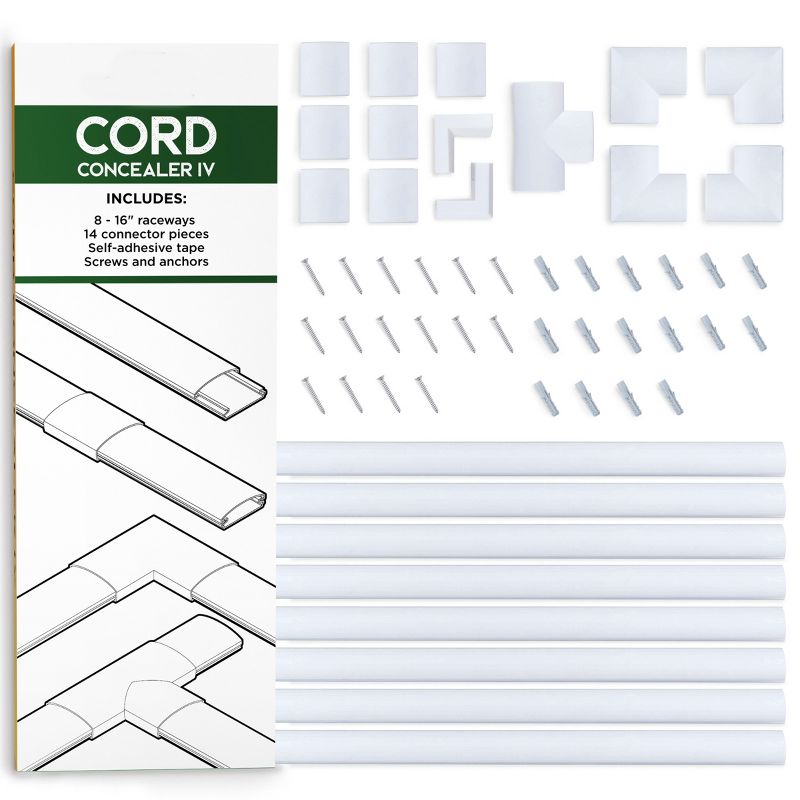 Cord Organizer Kit- Sliding Cable Management-Covers for Hiding Power Cords or Wires, Wall Mounted TV Cables in Home or Office by Fleming Supply, 1 of 8