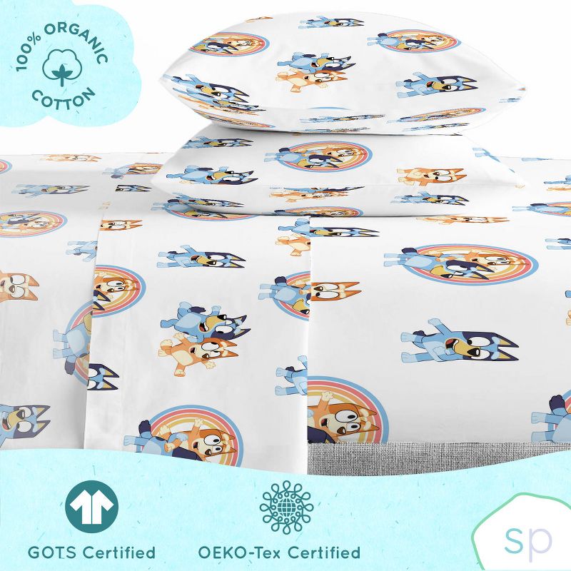Saturday Park Bluey Rainbow in the Clouds 100% Organic Cotton Bed Set, 5 of 8