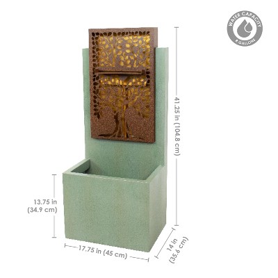 Patina Green Galvanized Steel Outdoor Water Fountain with LED Lights