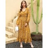 Women's Bohemian Floral Print Maxi Dress - V-Neck Long Sleeve Wedding Guest Gown, Flowy Beach Dress - 3 of 4