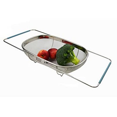 Expandable Stainless Steel Over-Sink Oval Colander with Rubber Handles