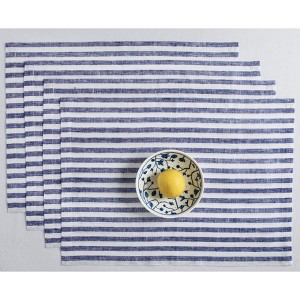 Solino Home Linen Stripe Placemats, 14 x 19 Inches Set of 4 | Amalfi - 1 of 4
