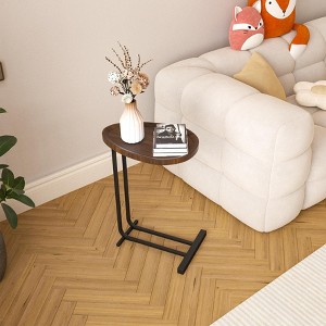 Okak C-Shaped Side Table Modern Wood and Metal Frame, Perfect for Sofa and Bedside, Ideal for Bedroom and Living Room(Set of 1 or 2) - 1 of 4