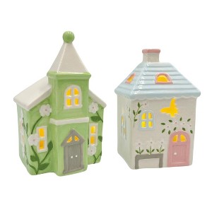 Transpac Large Ceramic Light Up Easter Cottage Figurines Home Decorations Set of 2 - 1 of 1